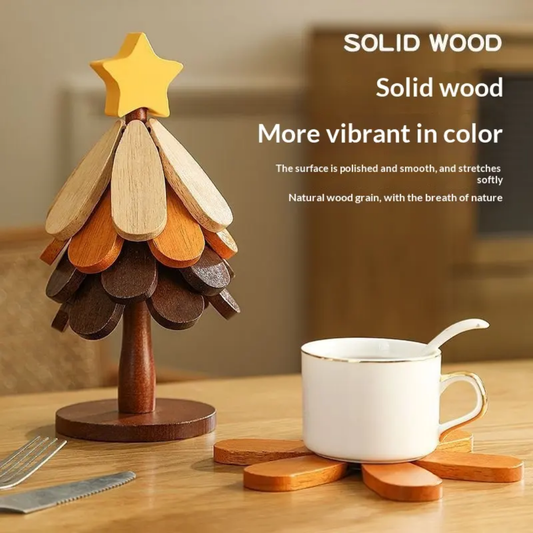 Foldable Wooden Tree Heat Mat Drink Coaster Tree Art Decor Dining Table Decoration for Kitchen, Holiday Decor Gift