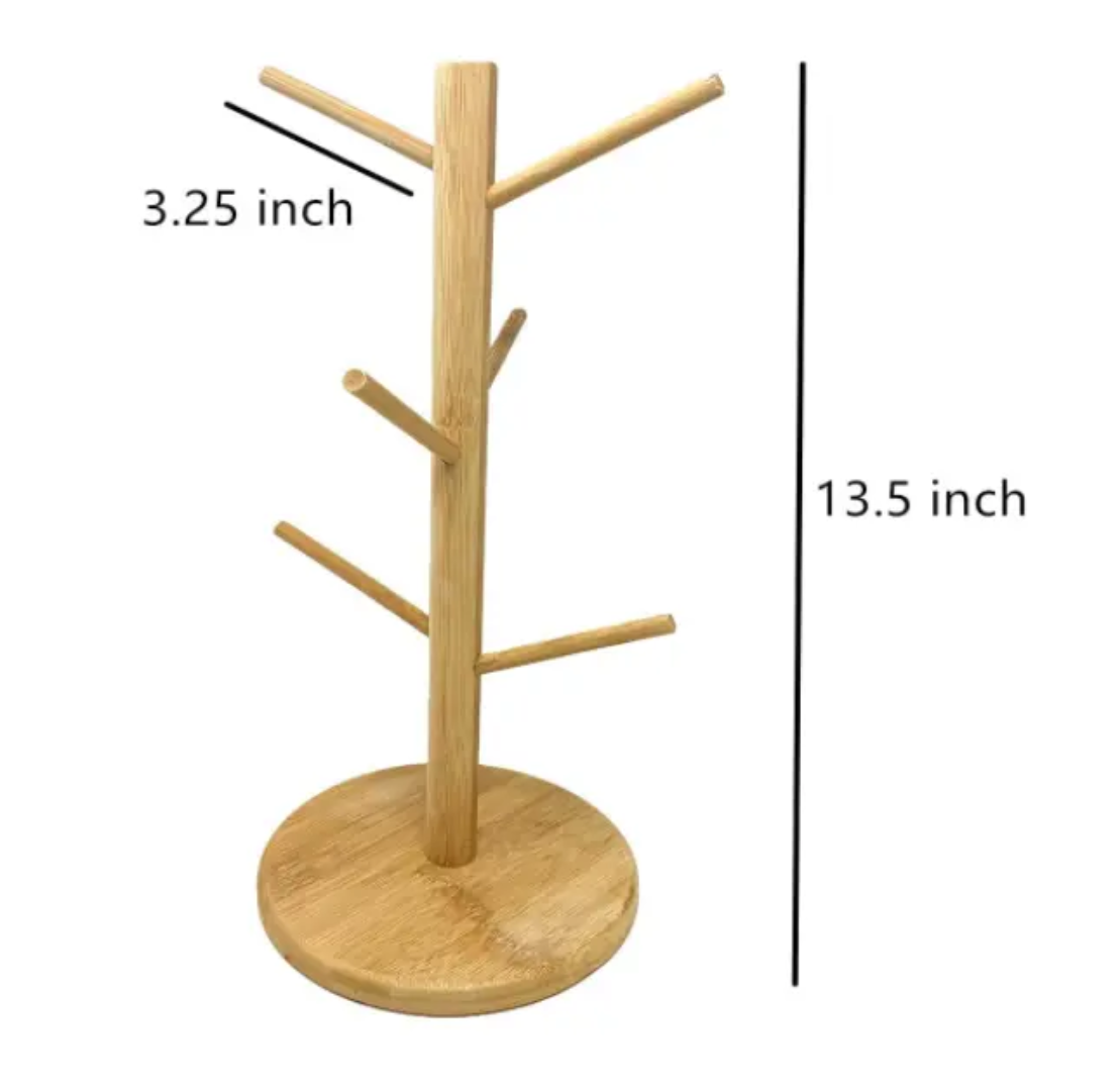 Wooden Bamboo Cup Holder Tree display rack 6 Hooks Tree Stand Organizer for Kitchen Home Storage