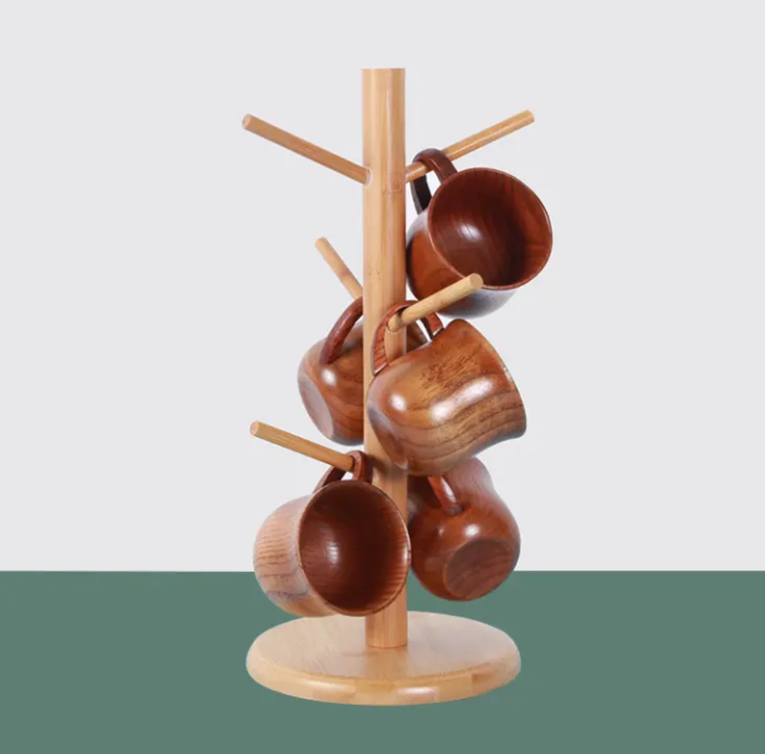 Wooden Bamboo Cup Holder Tree display rack 6 Hooks Tree Stand Organizer for Kitchen Home Storage