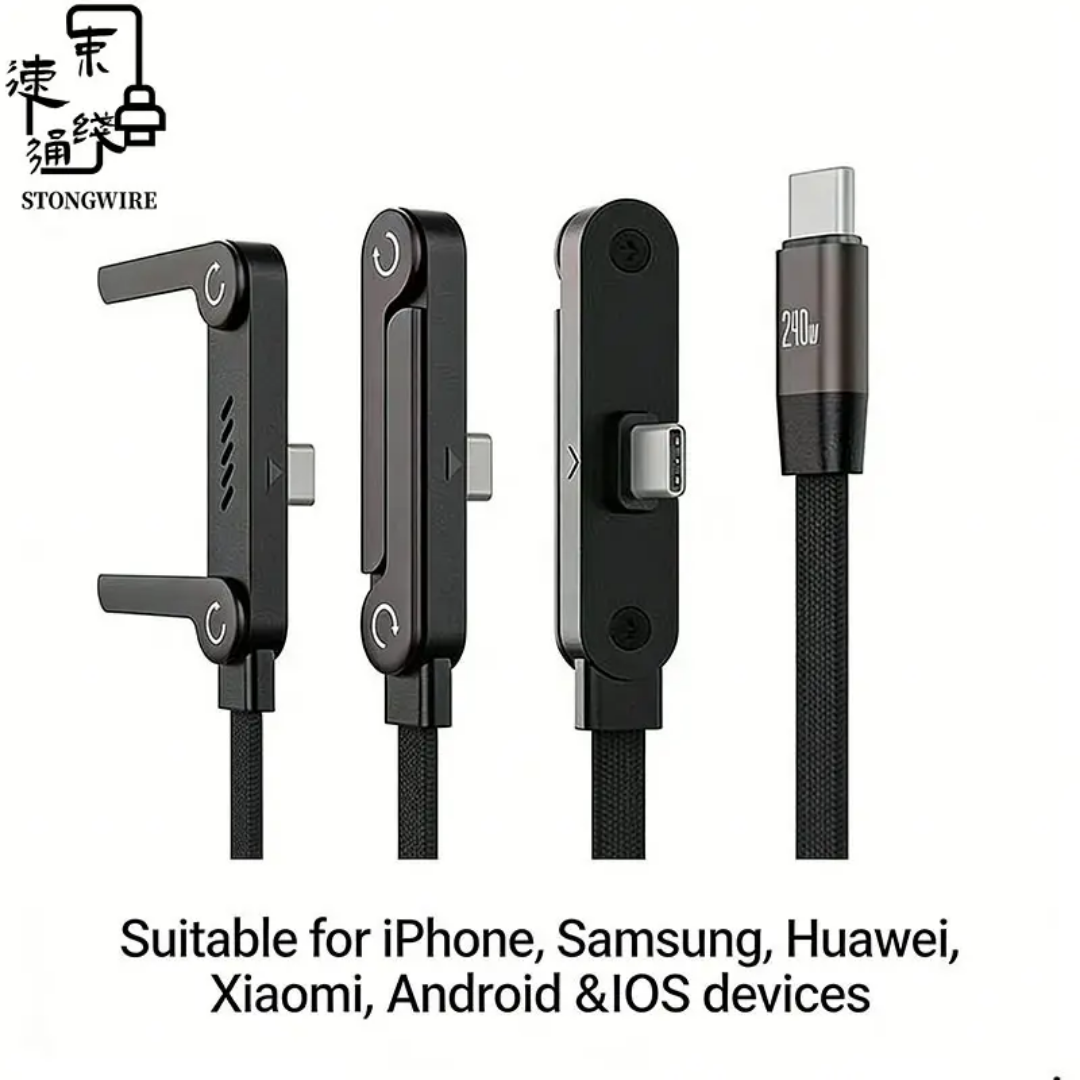 NEW 240W Fast Charging Cable with 360° Adjustable Metal Stand Nylon Braided Cable USB C Type C Data Cable