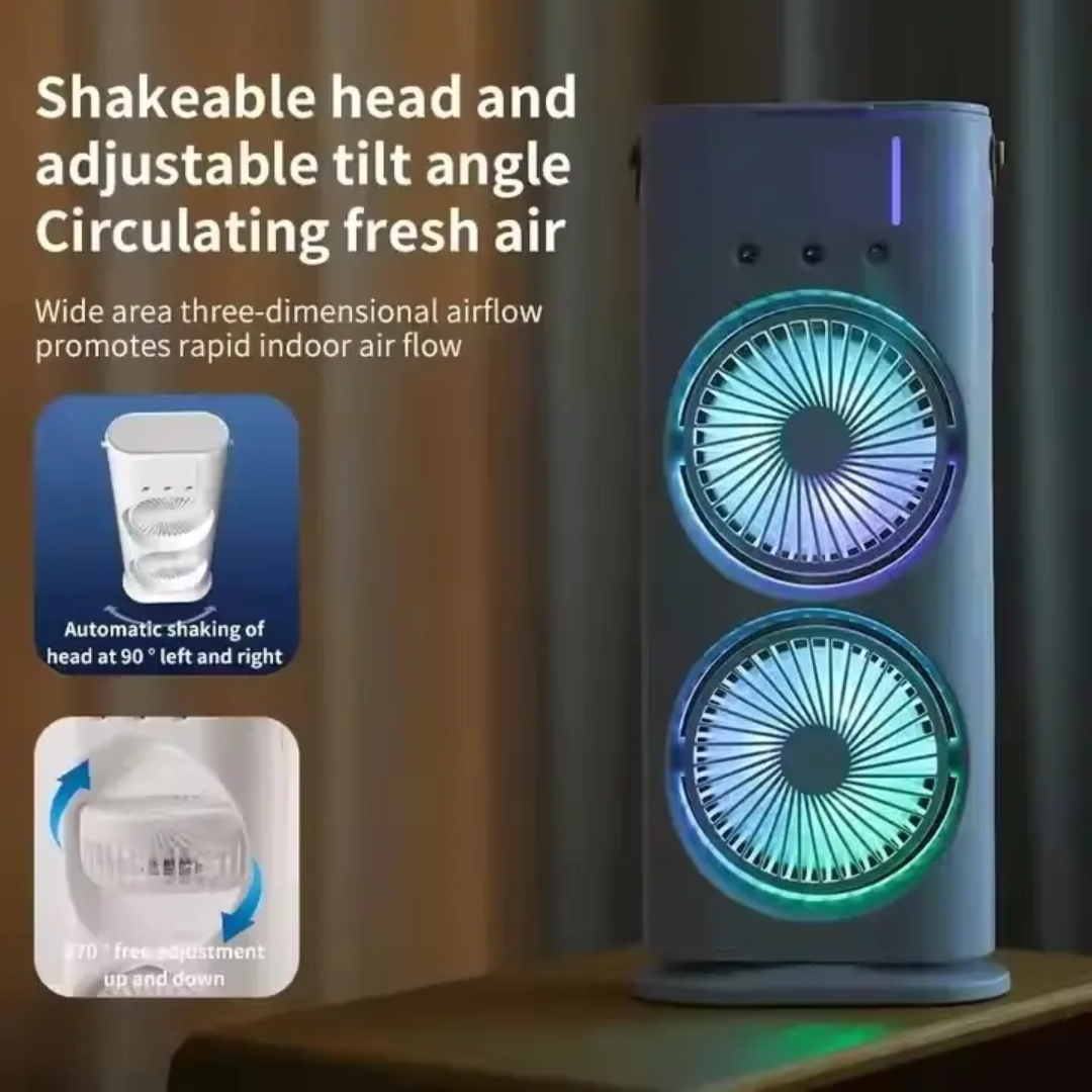 Water Mist Portable Air Cooler Fan With Remote Control Colorful LED Light USB Powered Mini Travel Friendly Fan