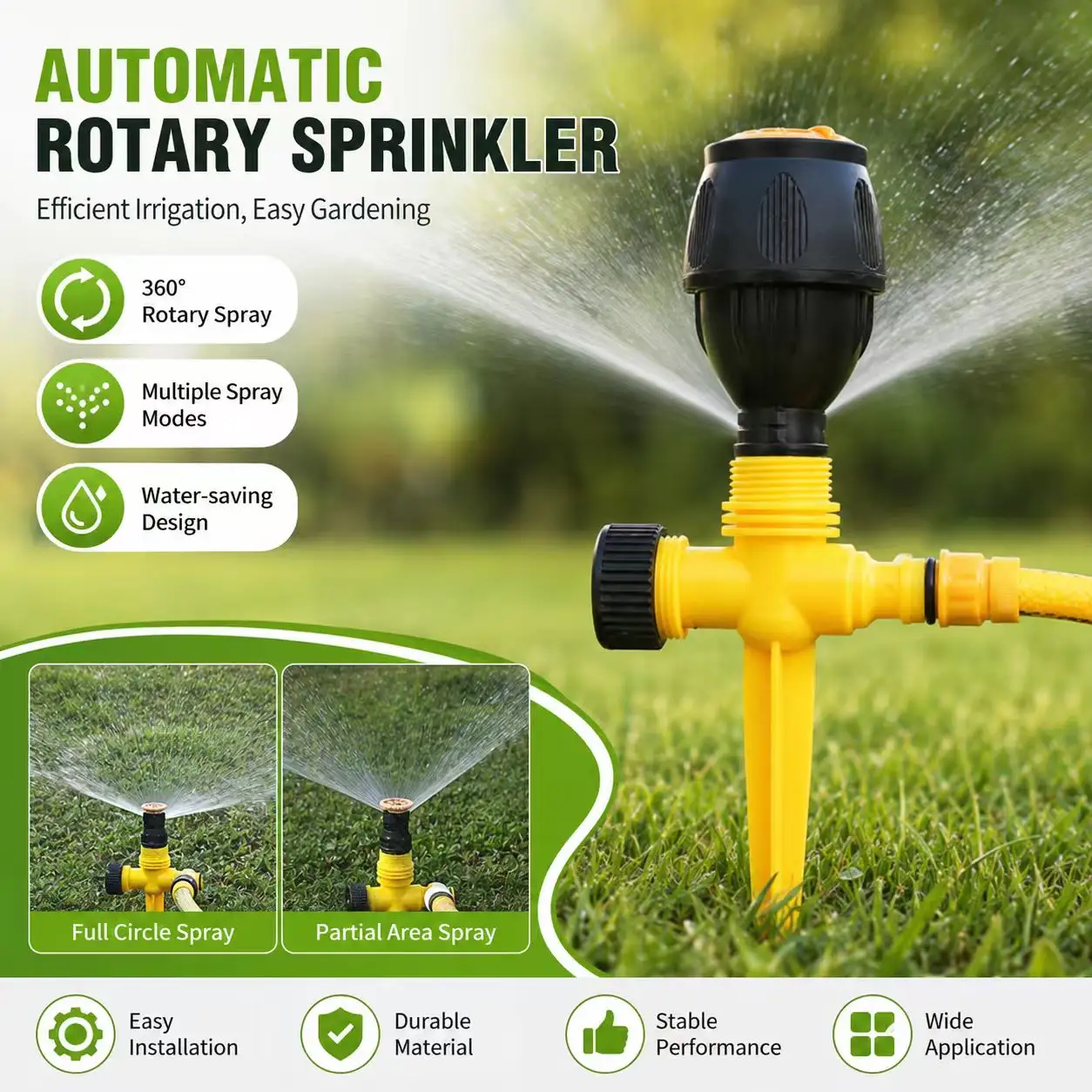 360 Degree Automatic Sprinklers Adjustable Spray Nozzles For Garden Lawn Watering System