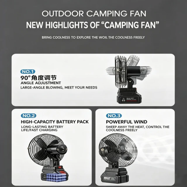 High Quality Cordless 96 Volt Lithium Battery Rechargeable Portable Full Metal Body Battery Fan