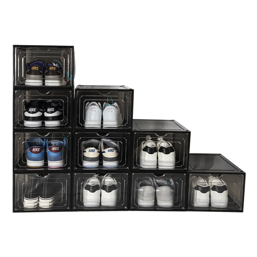 6 Box Transparent Magnetic Drop Stackable Foldable Shoes Crate Storage Organizer Container Box