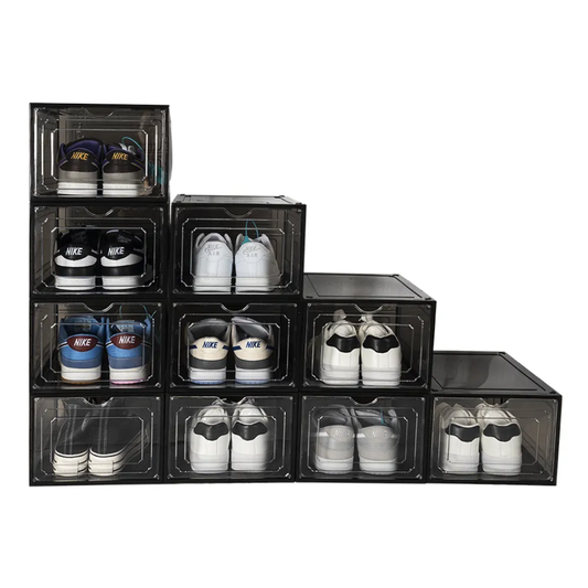 6 Box Transparent Magnetic Drop Stackable Foldable Shoes Crate Storage Organizer Container Box