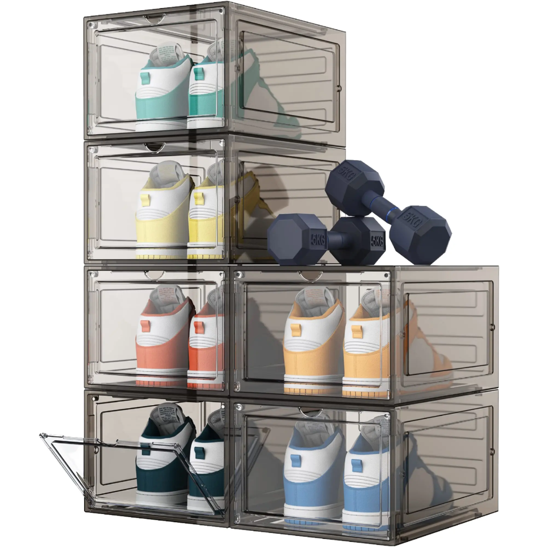 6 Box Transparent Magnetic Drop Stackable Foldable Shoes Crate Storage Organizer Container Box