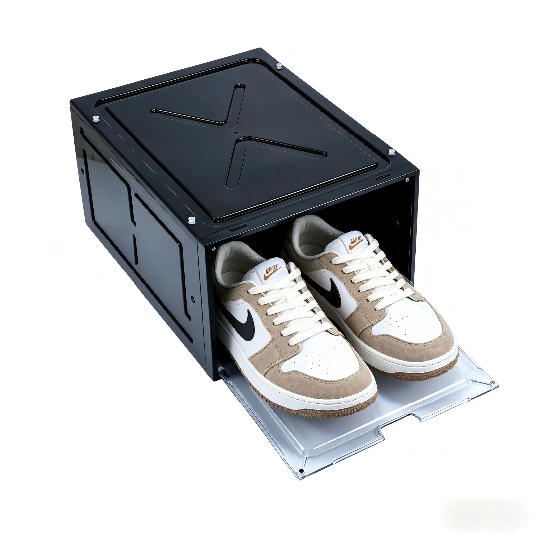 6 Box Transparent Magnetic Drop Stackable Foldable Shoes Crate Storage Organizer Container Box