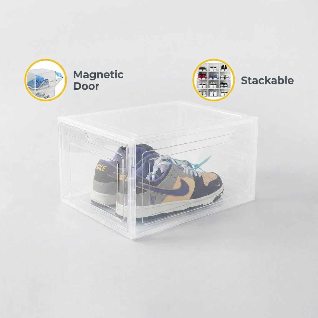 6 Box Transparent Magnetic Drop Stackable Foldable Shoes Crate Storage Organizer Container Box
