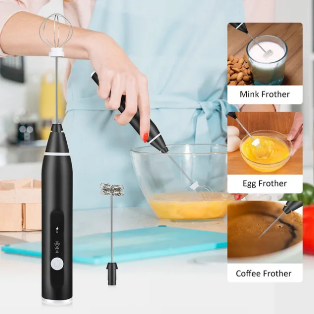 2 in 1 Milk Frother USB Rechargeable Stainless Still Handheld Multi Functional Mini Blender