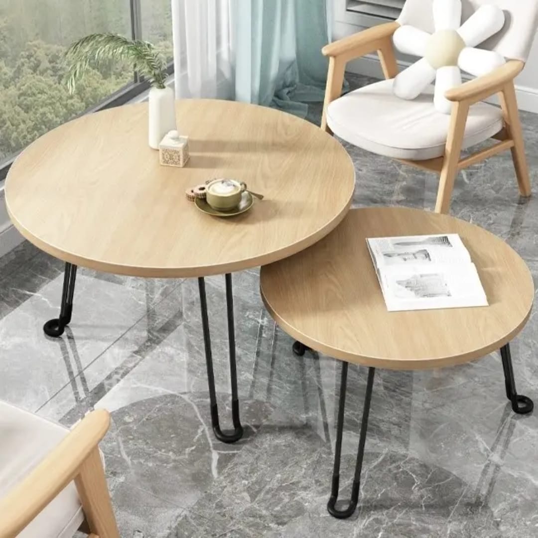 Space Saving Round And Square Shape Wooden Bamboo Foldable Portable 3 Stand Tea Table