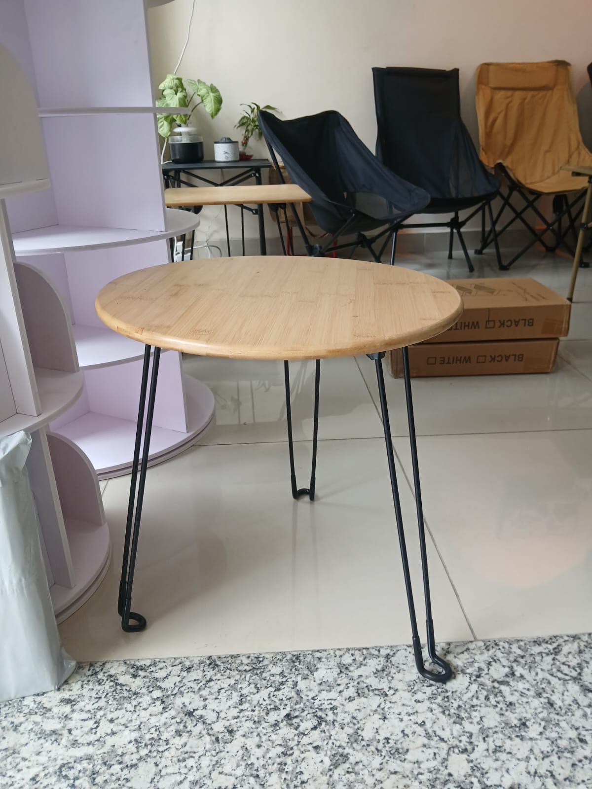 Space Saving Round And Square Shape Wooden Bamboo Foldable Portable 3 Stand Tea Table