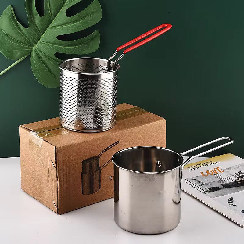 1.2L Portable Stainless Steel Fryer Pot – Multipurpose Mini Stockpot with Strainer for Fried Chicken, French Fries, Soup & Noodles