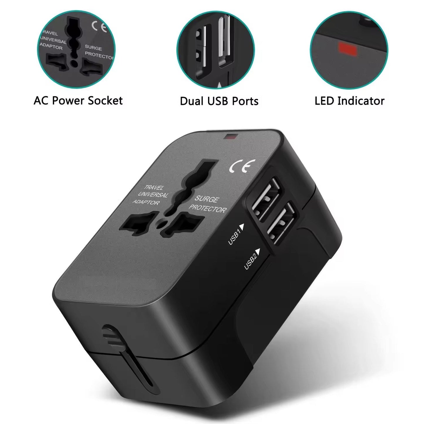 Universal Travel Adapter with USB C All-in-One Worldwide Wall Charger with AC Power Plug Adapter For USA EU UK AUS