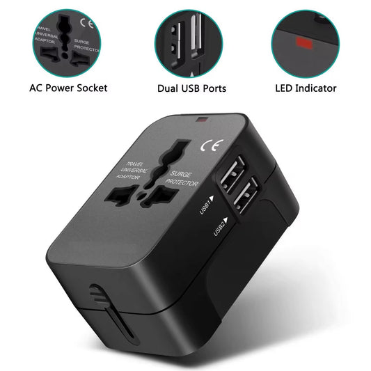 Universal Travel Adapter with USB C All-in-One Worldwide Wall Charger with AC Power Plug Adapter For USA EU UK AUS