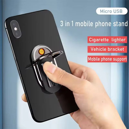 Hidden e Lighter All in One Car Phone Holder Cigarette Lighter Creative Ring Buckle Windproof Tungsten Wire USB Rechargeable Lighter
