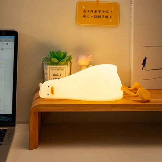 USB Rechargeable Mini Duck Nightlight Patting Switch Children Kid Bedroom Bedside Lamp Table Lamp Decoration For Birthday Gift