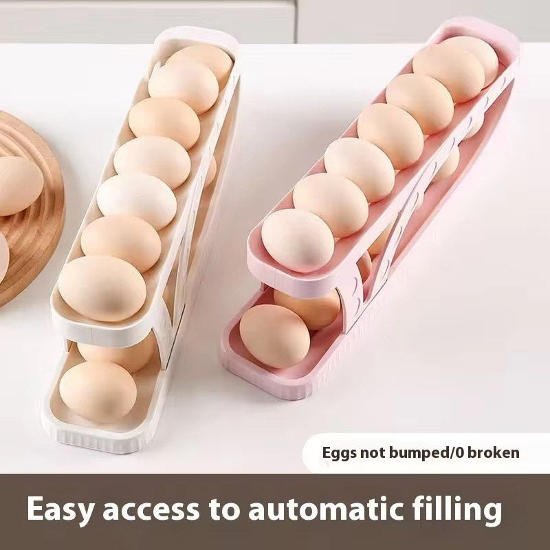 Foldable 2 Tiers Automatic Rolling Chicken Egg Rolling Organizer Holder For Fridge Dispenser Container Storage Box Refrigerator