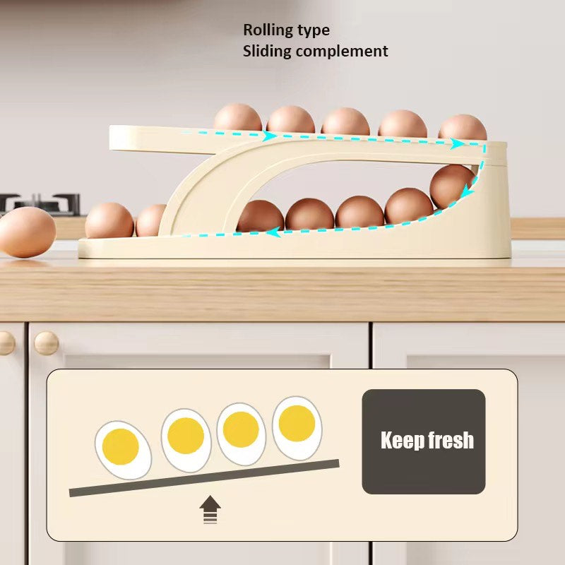 Foldable 2 Tiers Automatic Rolling Chicken Egg Rolling Organizer Holder For Fridge Dispenser Container Storage Box Refrigerator