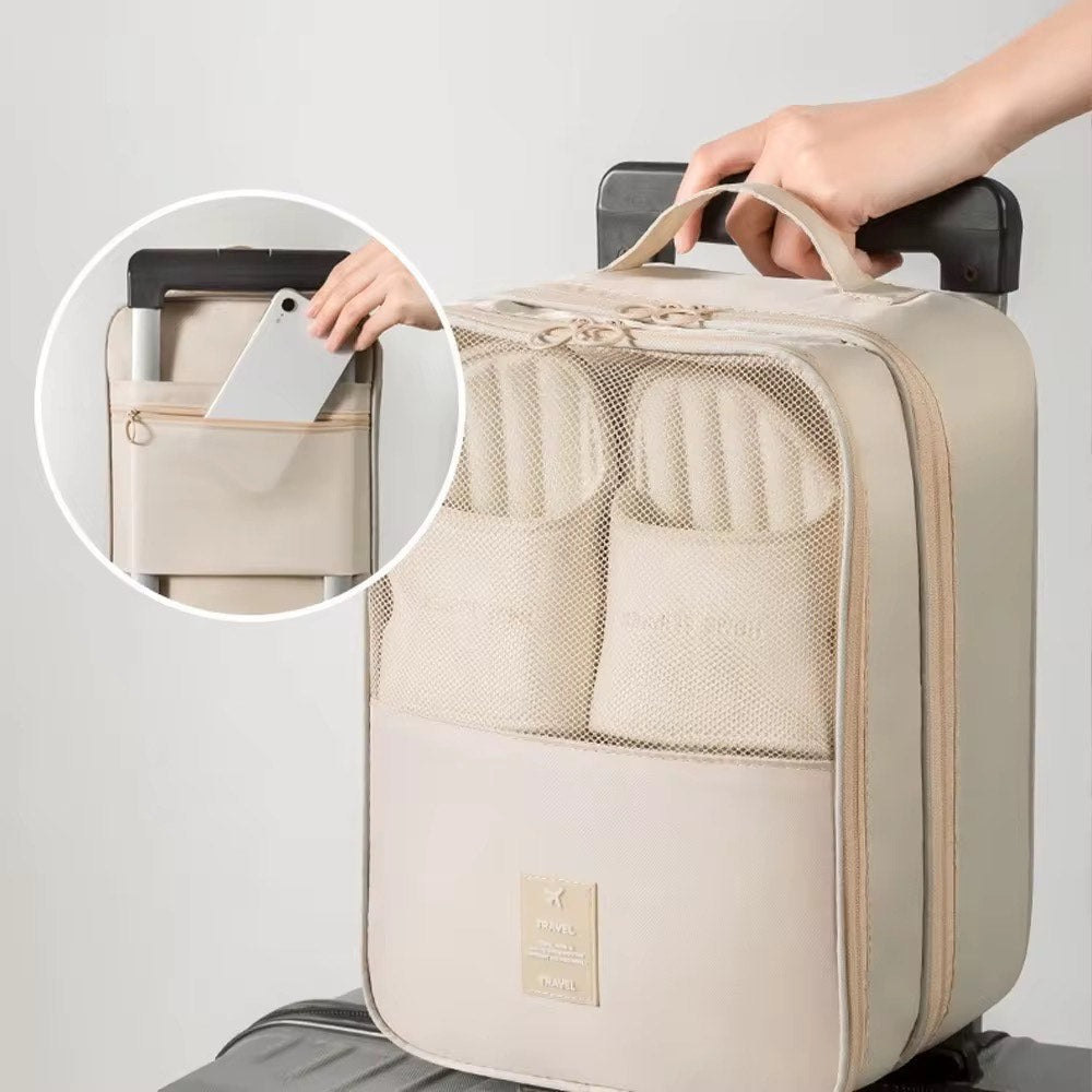 Portable 3-Layer Travel Shoe Organizer Bag with Dustproof and Anti-Mold Protection Foldable Shoes Pouches For Suitcase Portable with Zipper Closure