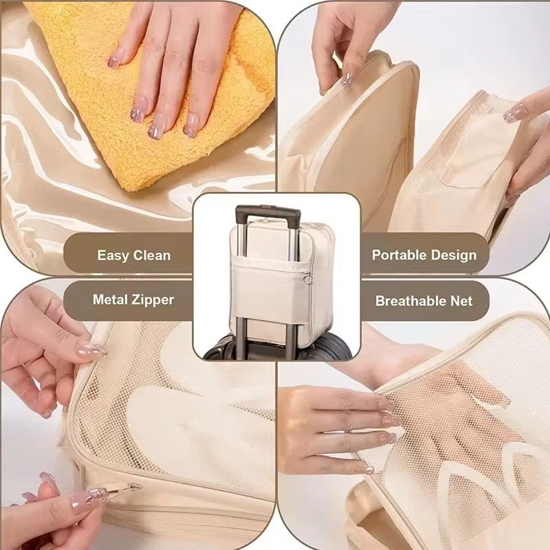 Portable 3-Layer Travel Shoe Organizer Bag with Dustproof and Anti-Mold Protection Foldable Shoes Pouches For Suitcase Portable with Zipper Closure
