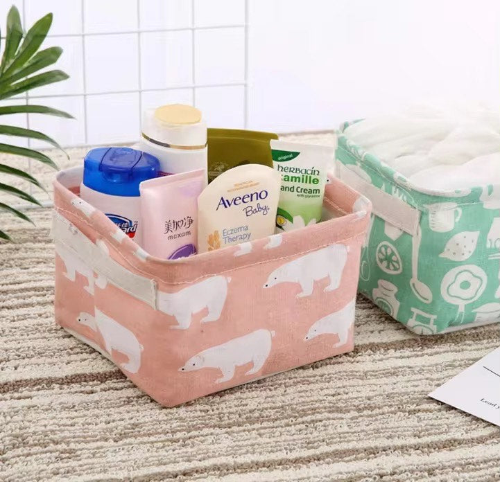 Small Foldable Linen Desktop Storage Box Waterproof Toy Sundries Storage Basket Cosmetic Underwear Office Organizer