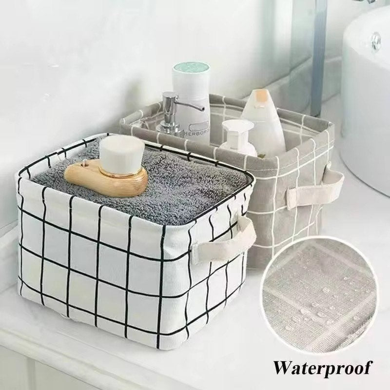 Small Foldable Linen Desktop Storage Box Waterproof Toy Sundries Storage Basket Cosmetic Underwear Office Organizer