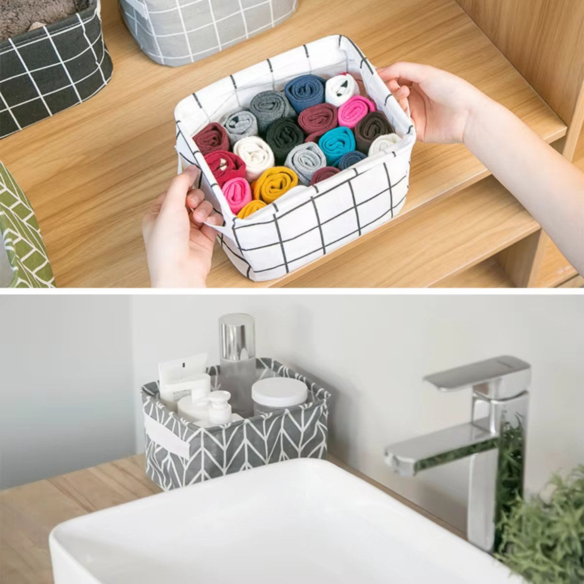 Small Foldable Linen Desktop Storage Box Waterproof Toy Sundries Storage Basket Cosmetic Underwear Office Organizer