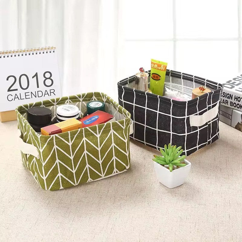 Small Foldable Linen Desktop Storage Box Waterproof Toy Sundries Storage Basket Cosmetic Underwear Office Organizer