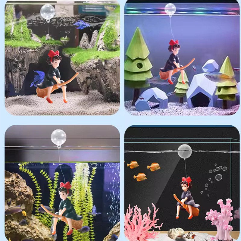 Miyazaki Little Witch Eco-Friendly PVC Floating Ornament Fish Tank Decorative and Aquarium Plastic Resin Decoration