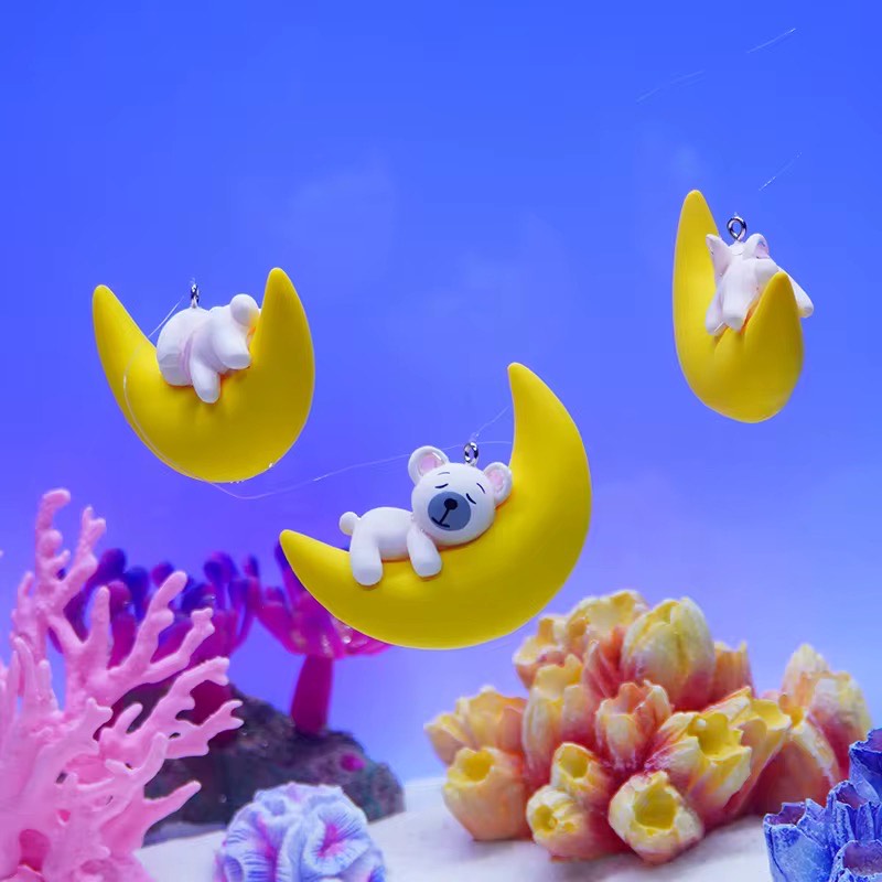 High Quality Plastic Floating Cute Moon Bear Pendant Ornaments For Aquariums Fish Tank Landscaping Decoration