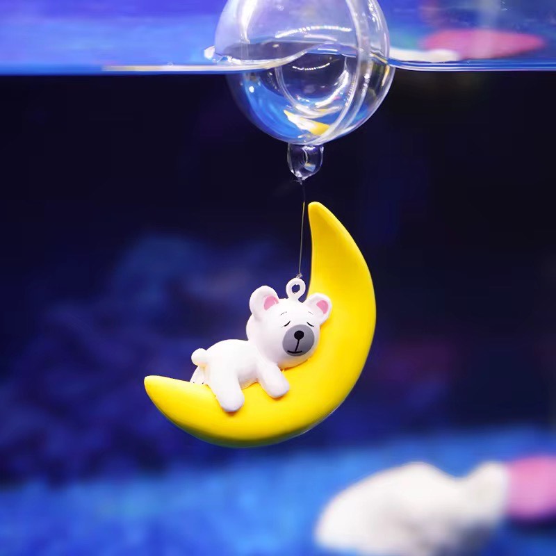 High Quality Plastic Floating Cute Moon Bear Pendant Ornaments For Aquariums Fish Tank Landscaping Decoration