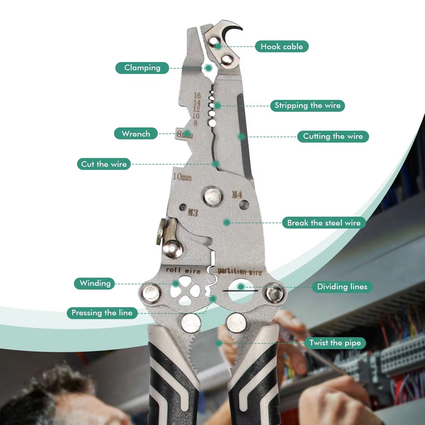 18-in-1 Multifunctional Foldable Hook Knife Wire Stripper Tool For Electricians Stainless Steel Wire Stripper For Electricians