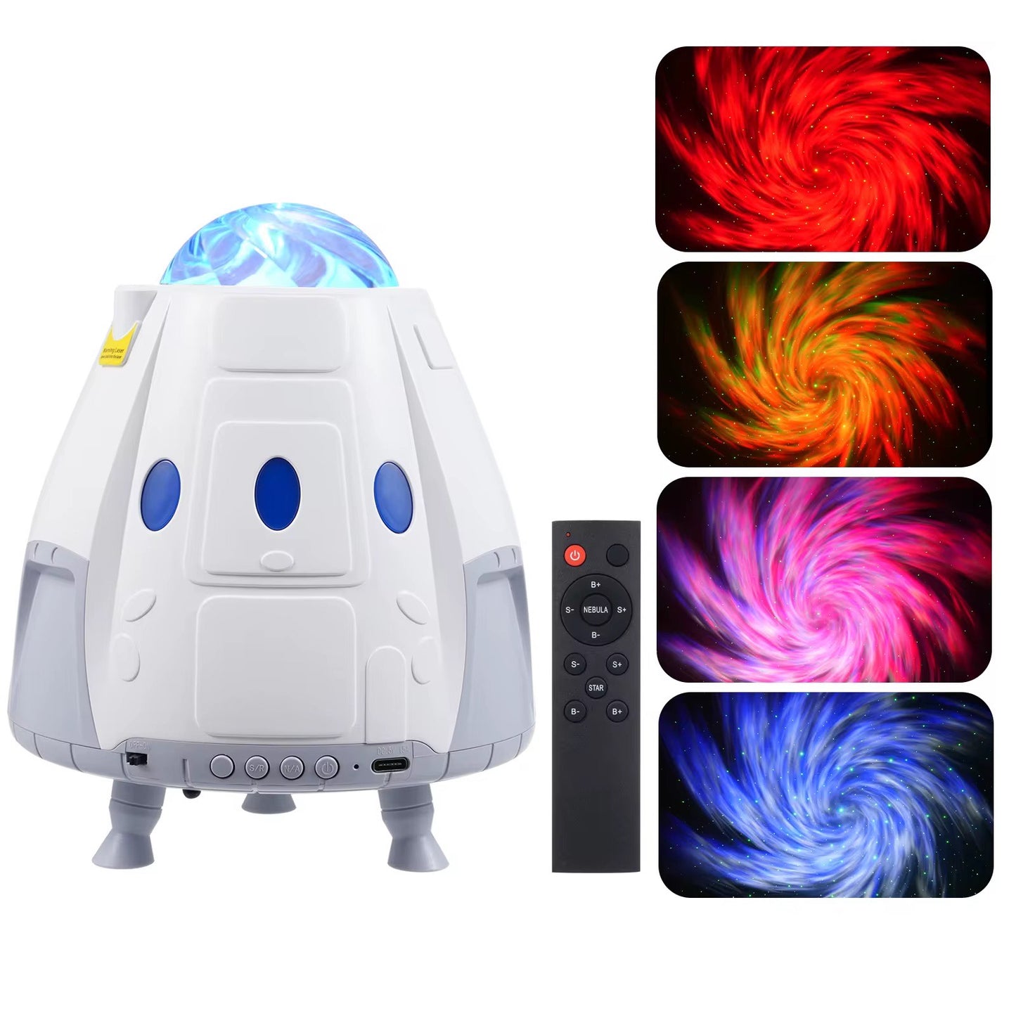 Space Capsule Starry Projector Light with Speaker Remote Control Galaxy Projector night Light Bedroom Decor UFO Projection Lamp
