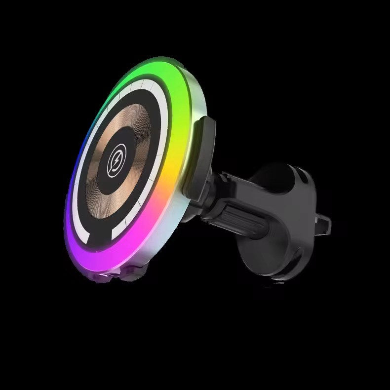 15W Magnetic Wireless Car Air Vent phone Charger With Ambient RGB lamp Fast Charger with OTP Protection