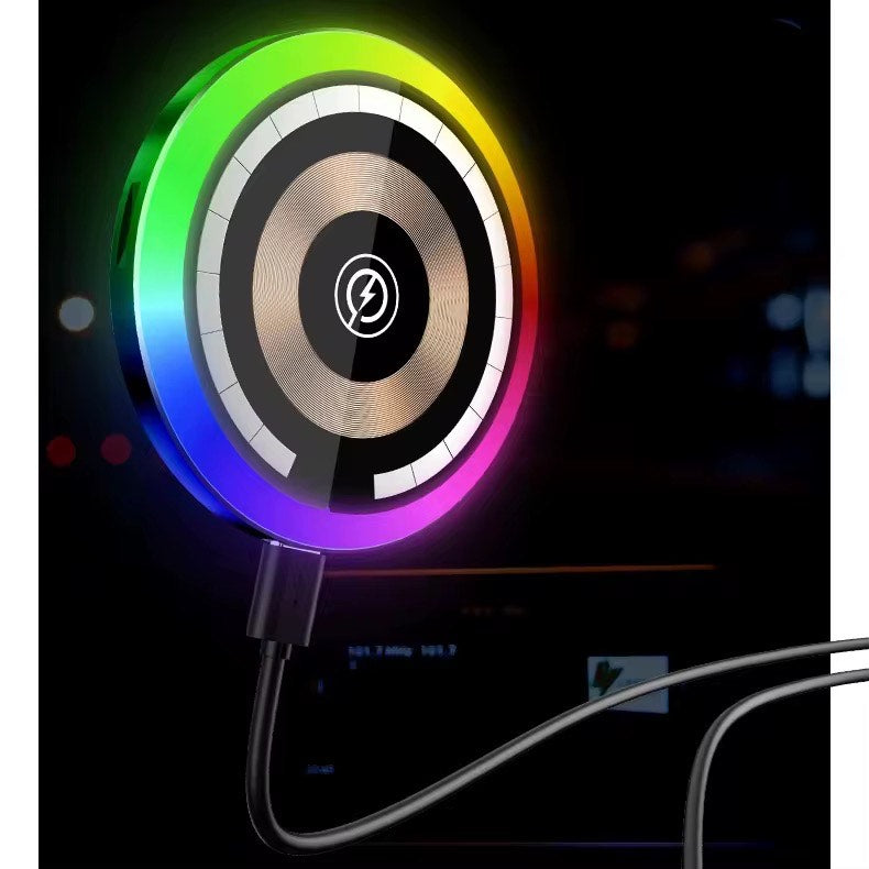 15W Magnetic Wireless Car Air Vent phone Charger With Ambient RGB lamp Fast Charger with OTP Protection