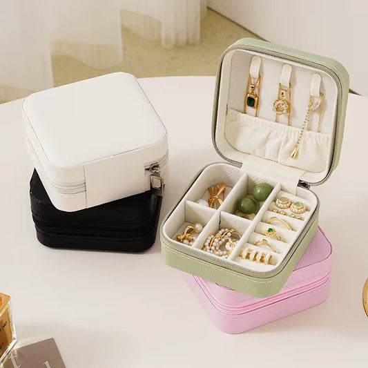 Portable Jewelry Storage Box Organizer Display Travel Jewelry Zipper Case Box Earrings Necklace Rings