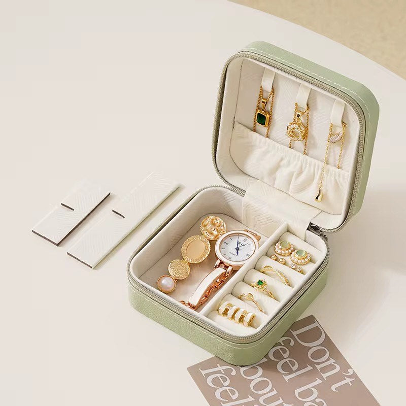 Portable Jewelry Storage Box Organizer Display Travel Jewelry Zipper Case Box Earrings Necklace Rings
