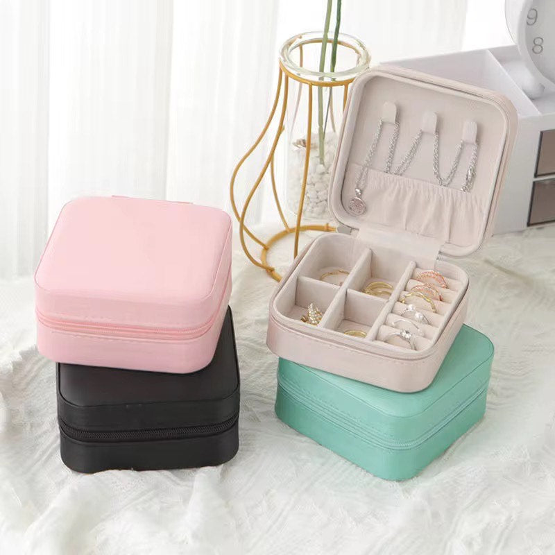 Portable Jewelry Storage Box Organizer Display Travel Jewelry Zipper Case Box Earrings Necklace Rings