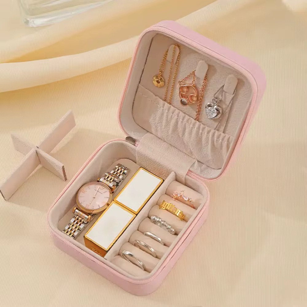 Portable Jewelry Storage Box Organizer Display Travel Jewelry Zipper Case Box Earrings Necklace Rings