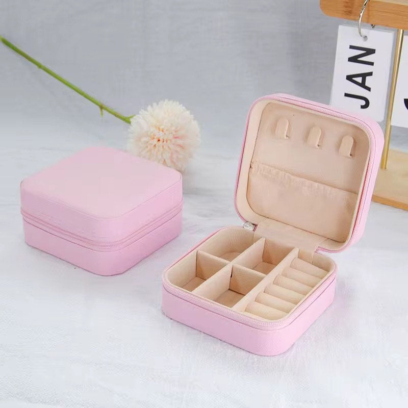 Portable Jewelry Storage Box Organizer Display Travel Jewelry Zipper Case Box Earrings Necklace Rings
