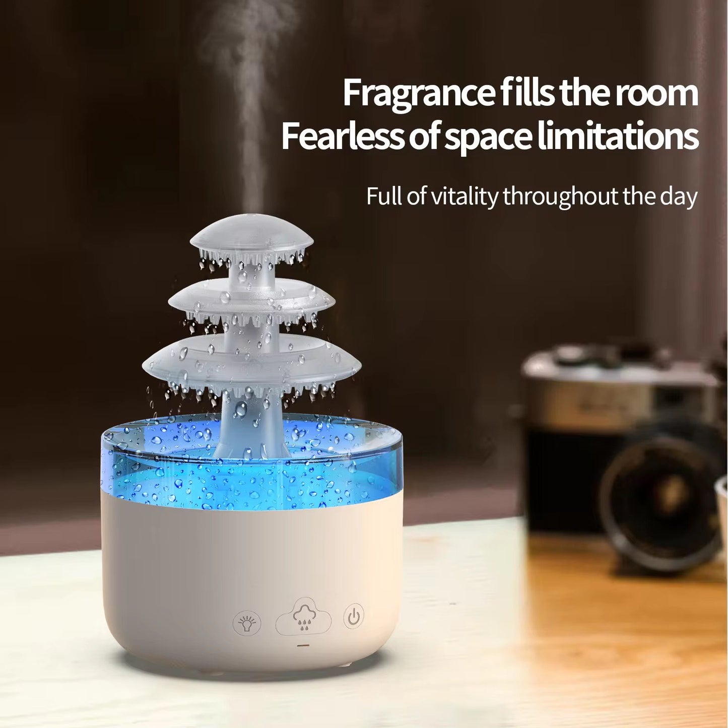 3 Layers Rain Cloud Aromatherapy Humidifiers 500ml Portable Water Drop Humidifier with 7 Colors and Perfume Diffuser