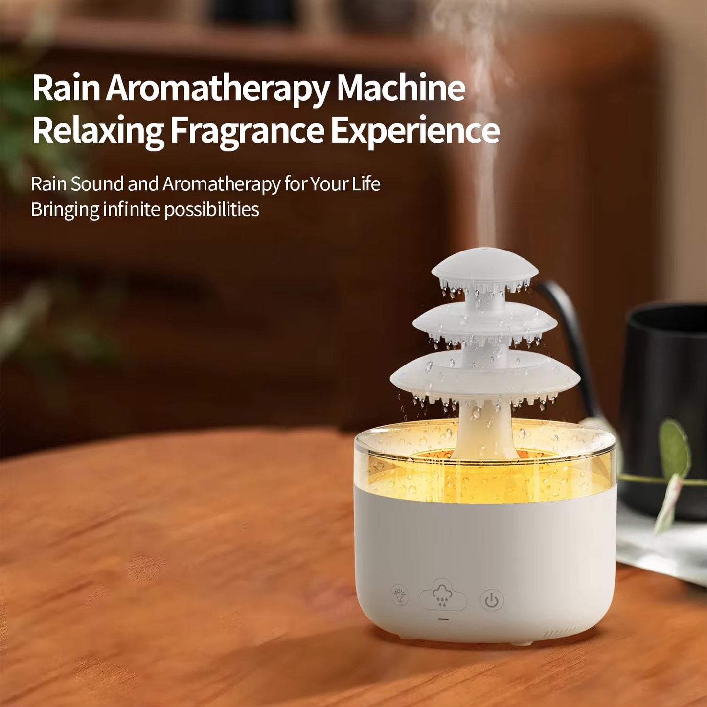 3 Layers Rain Cloud Aromatherapy Humidifiers 500ml Portable Water Drop Humidifier with 7 Colors and Perfume Diffuser