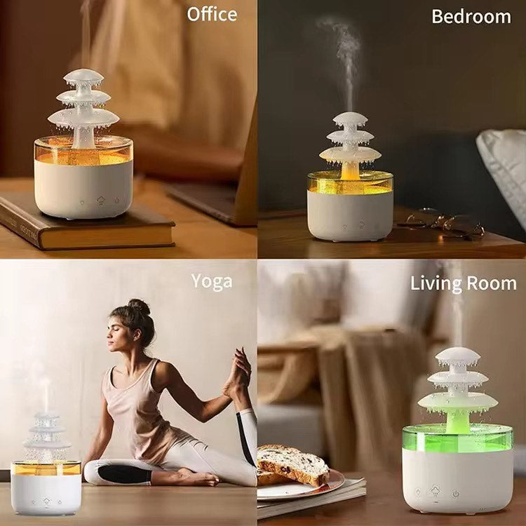 3 Layers Rain Cloud Aromatherapy Humidifiers 500ml Portable Water Drop Humidifier with 7 Colors and Perfume Diffuser