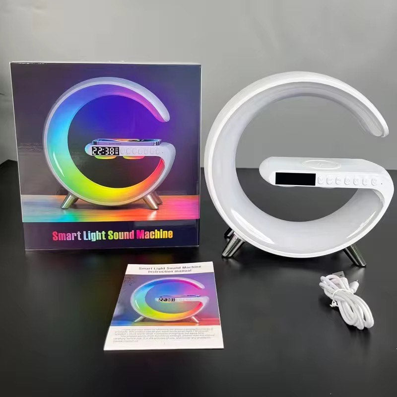 G-Shaped 15W Wireless Fast Charging Mobile App Control LED Night Light Dimmable Table Lamp /Wake Up Alarm Clock With BT Speaker