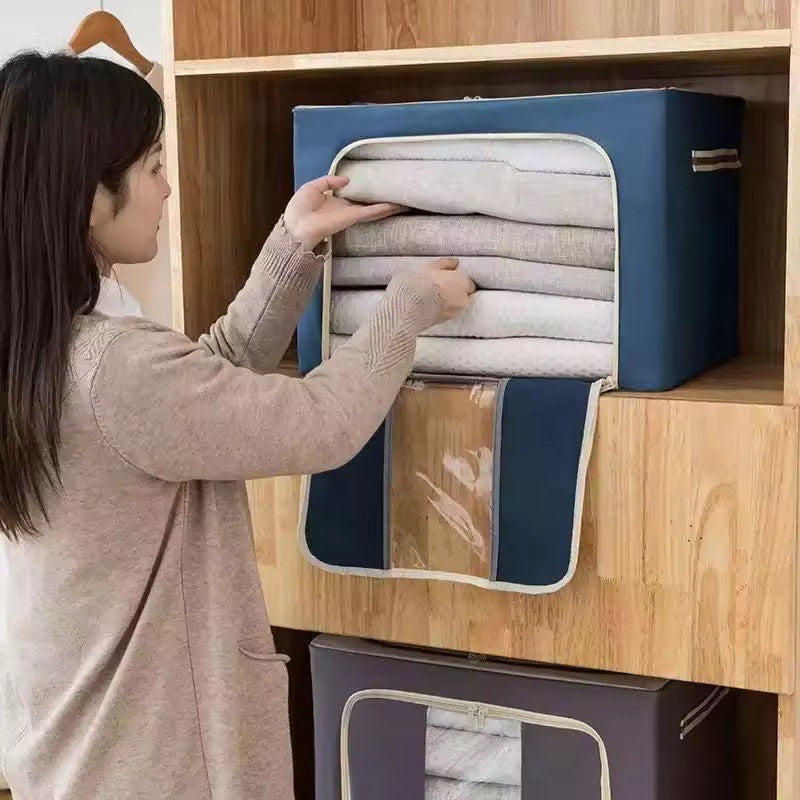 100 L Wardrobe Foldable Clothes Storage Organizer Bag Large Capacity Waterproof Cloth Steel Frame Cube Storage Box