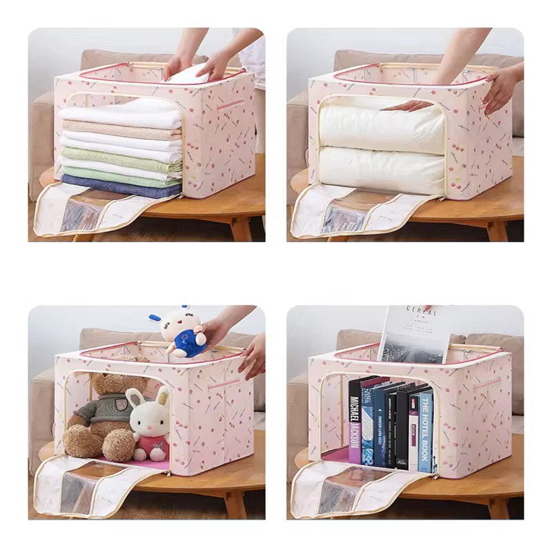 66 L Wardrobe Foldable Clothes Storage Organizer Bag Large Capacity Waterproof Cloth Steel Frame Cube Storage Box
