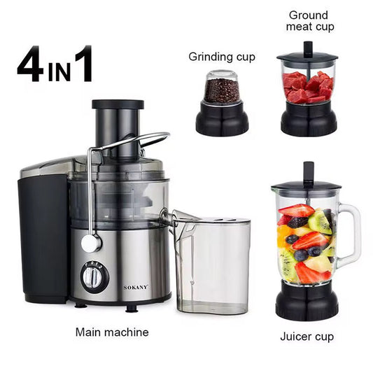 4-in-1 Multifunctional Stainless Steel Electric Juicer, Blender, Grinder & Mixer – High-Capacity Household Powerhouse