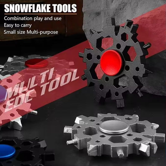 Pocket-Sized 23-in-1 Snowflake Tool with Fidget Spinner – Multi-Use Gear for Travel, Emergency Kits, and On-the-Go Fixes