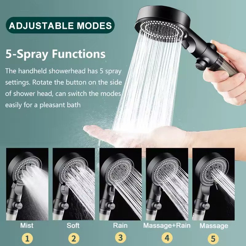 High Pressure Shower Head PP-Cotton Filter Purify Water One-Key Pause SPA Massage 5 Spray Settings Showerhead Bath Accessories
