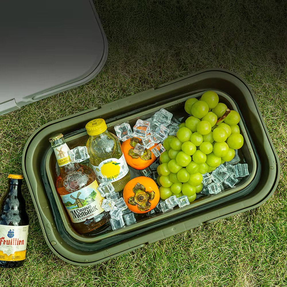 Multifunctional Outdoor Hiking Camping Folding Wash Basin Storage Foldable Collapsible Picnic Desk Basket With Lid and Tray Table